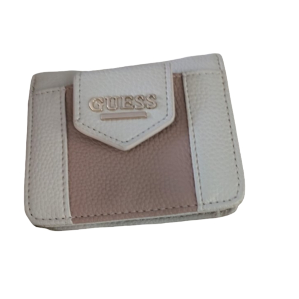 GUESS Women's Vertical Bifold Wallet Small Compact Clutch Cream Tan Purse